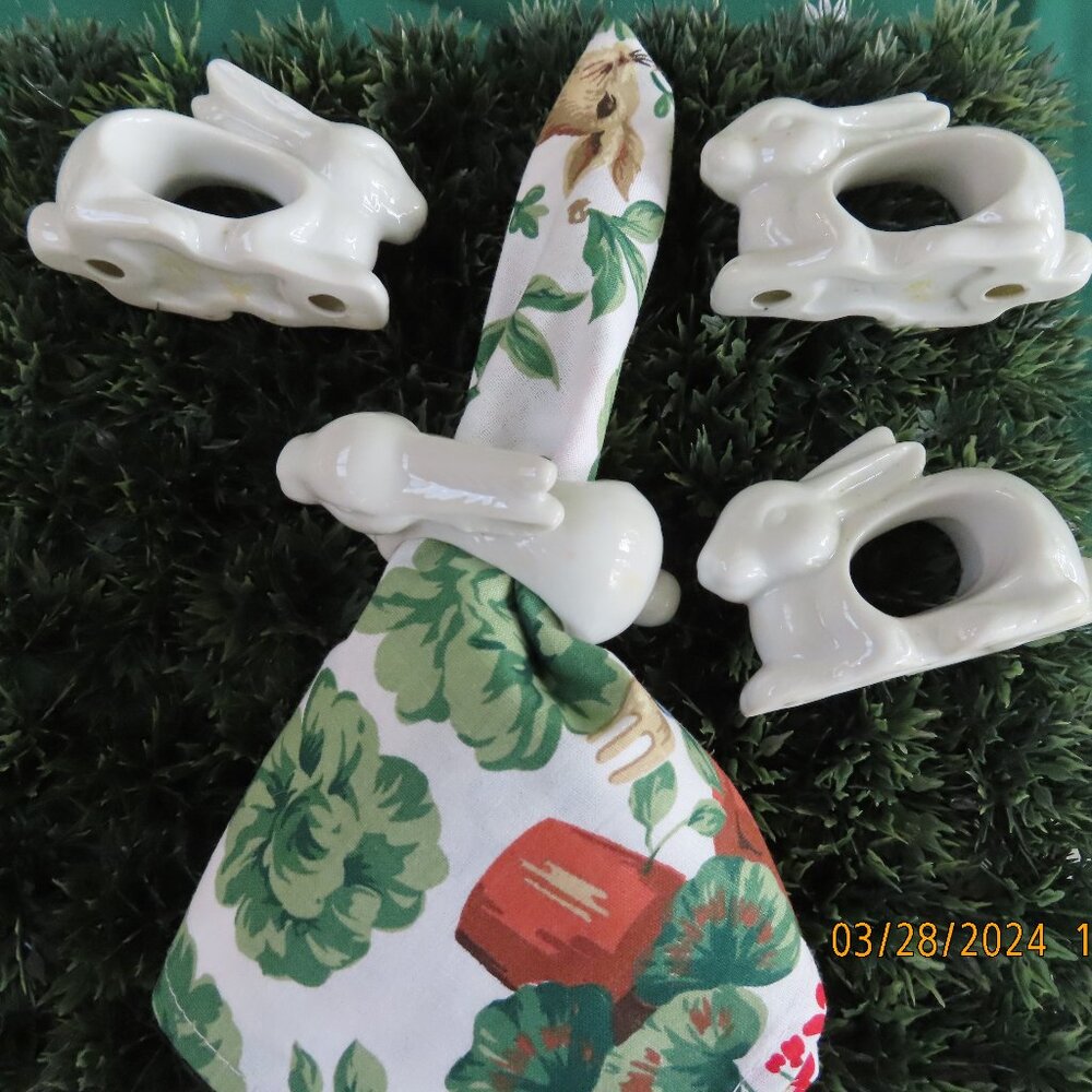 Set of 4 Ceramic Bunny Rabbit Napkin Rings